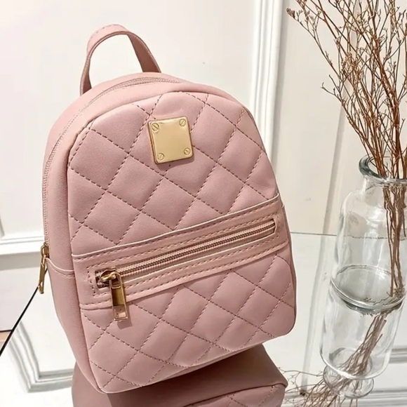 None Handbags - Quilted Pink Backpack NWT Vegan Leather